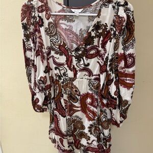 Chic Paisley Print Blouse in Red and Brown